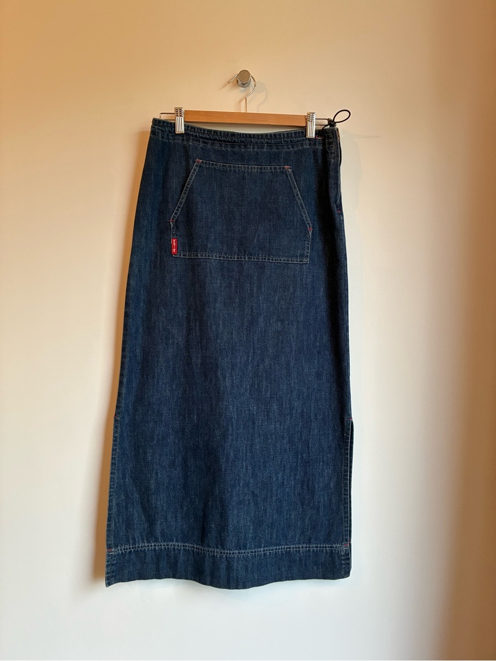 Vintage New Time Made In Canada Denim Maxi Skirt Kangaroo Pocket XS